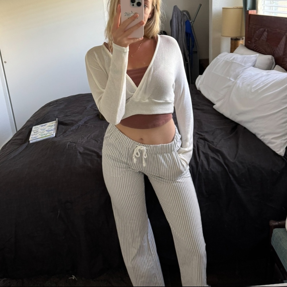 Striped Drawstring Linen Pants - Picture 4 of 4